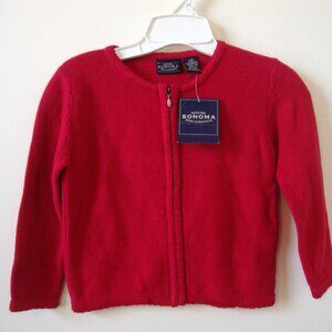Sonoma Girls Knitted Zip Up Red Sweater - Size L(6) -  New w/Tags - 1990's NOS